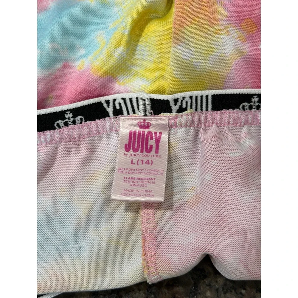 Juicy Couture Girls Pajama Set Size L 14 Blue Logo Top Tie Dye Shorts 2pc‎ PJ